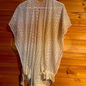 LOFT Ivory Lace Open-Front Kimono